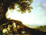 SAFTLEVEN, Cornelis Hunter Sleeping on a Hillside sg oil on canvas